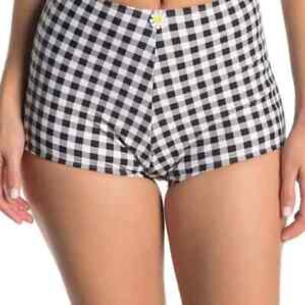 Betsey Johnson Black White High Waisted Boy-Short Bikini Bottom